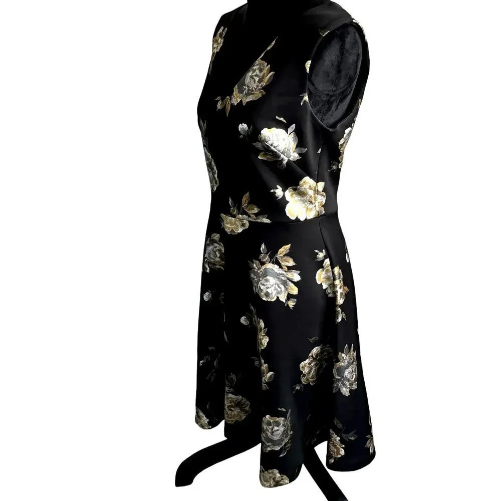 White House Black Market Black Floral Fit & Flare Dress - Picture 6 of 9